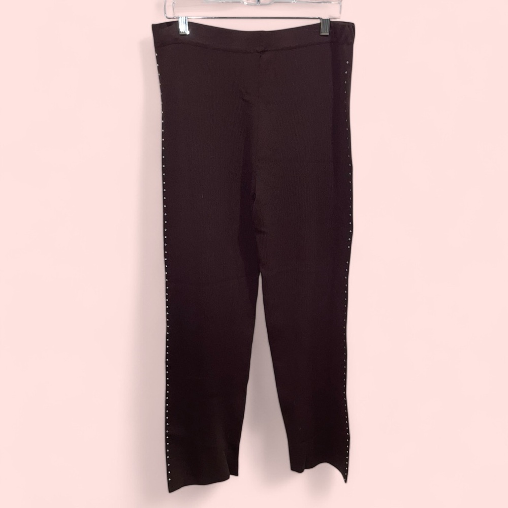 Y2K chocolate brown straight leg sweater pants bling trim Giti
